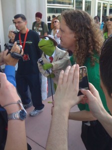 Kermit was interviewing people after the hall let out. He has a press badge.